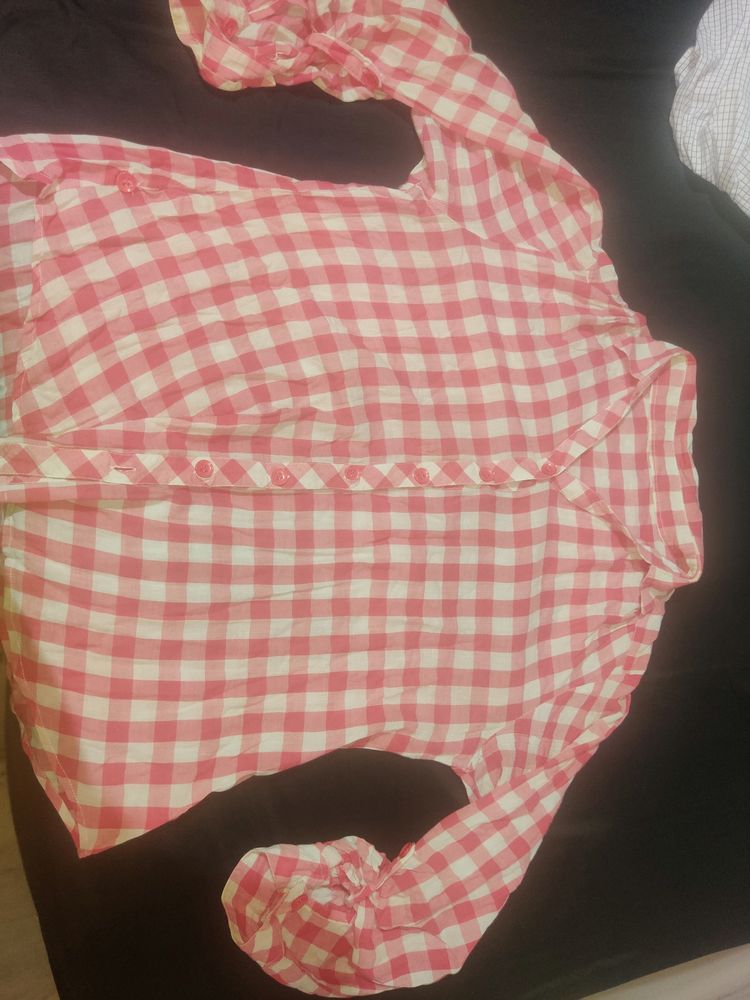 Pink And White Checks Shirt