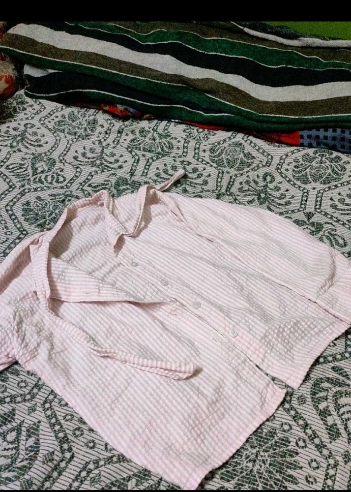 Pink And White Crop Shirt