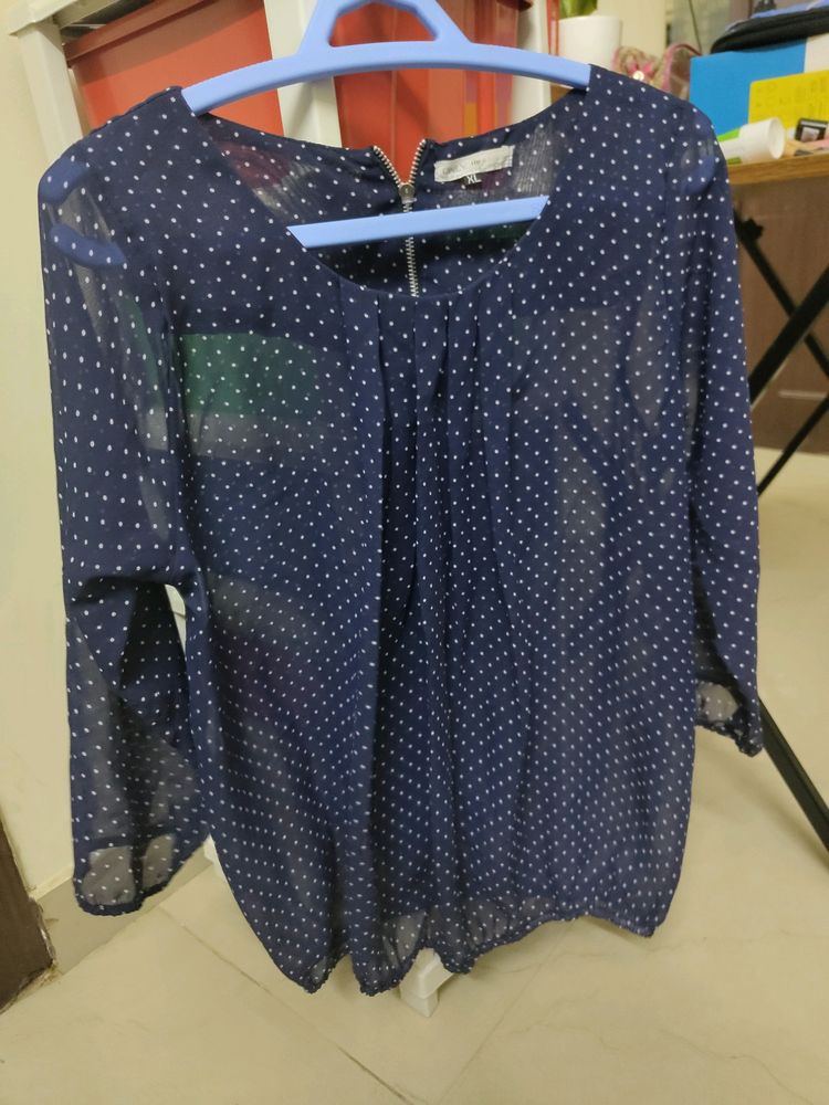 Navy Blue Polka Dots Top