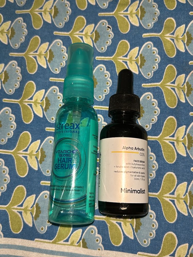 minimalist alpha arbutin serum +streax hairserum