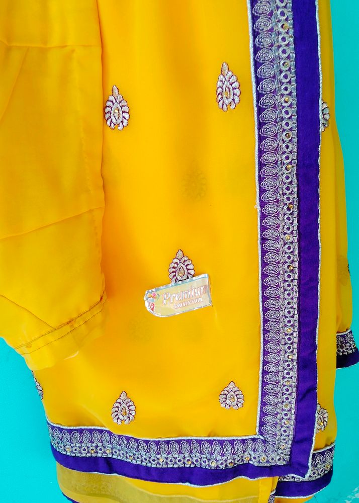 💥Yellow 💛 with Purple 💜 Border Saree