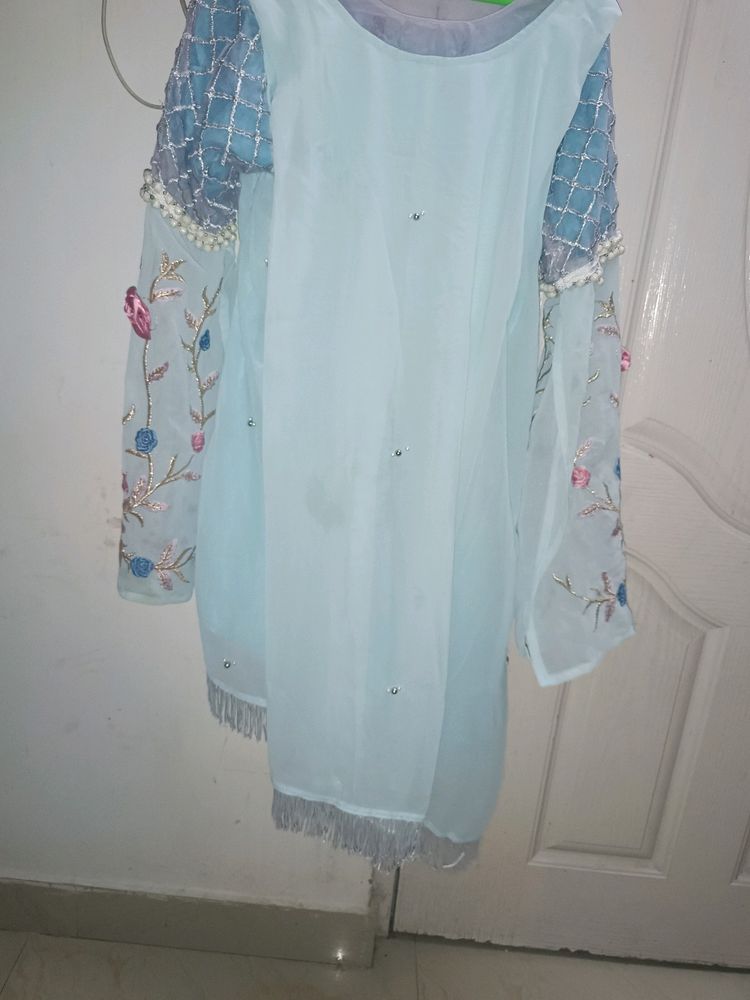 Sky Blue Kurti With Full Sleeves