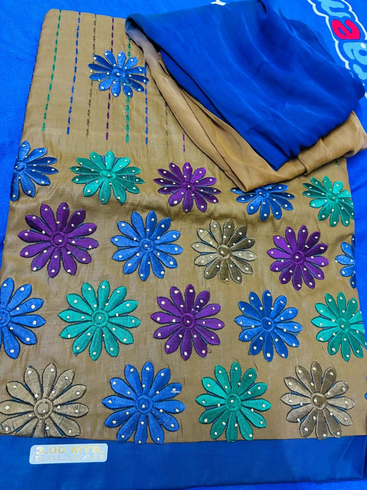 Brown And Purple Kdai Work Suit With Dupatta