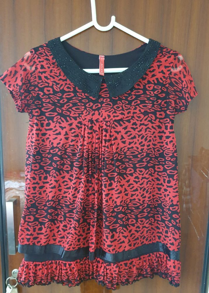 Red Animal Print Top