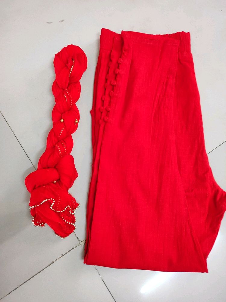 Red Potli Anchore Pant (Lagging) With Dupatta