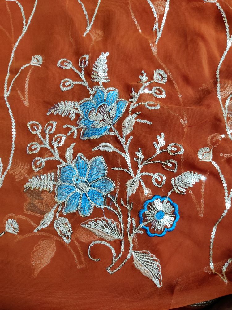 Beautiful Design Light Rust Color Saree