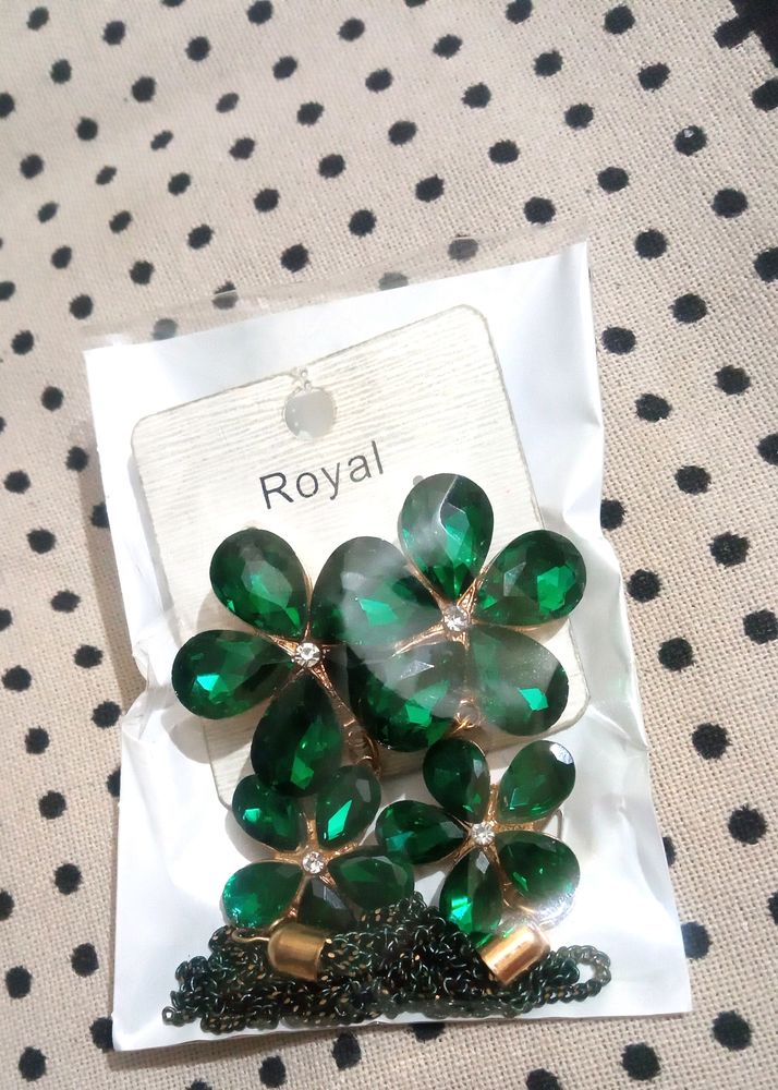 Long Green Stone Earrings With Nail polish