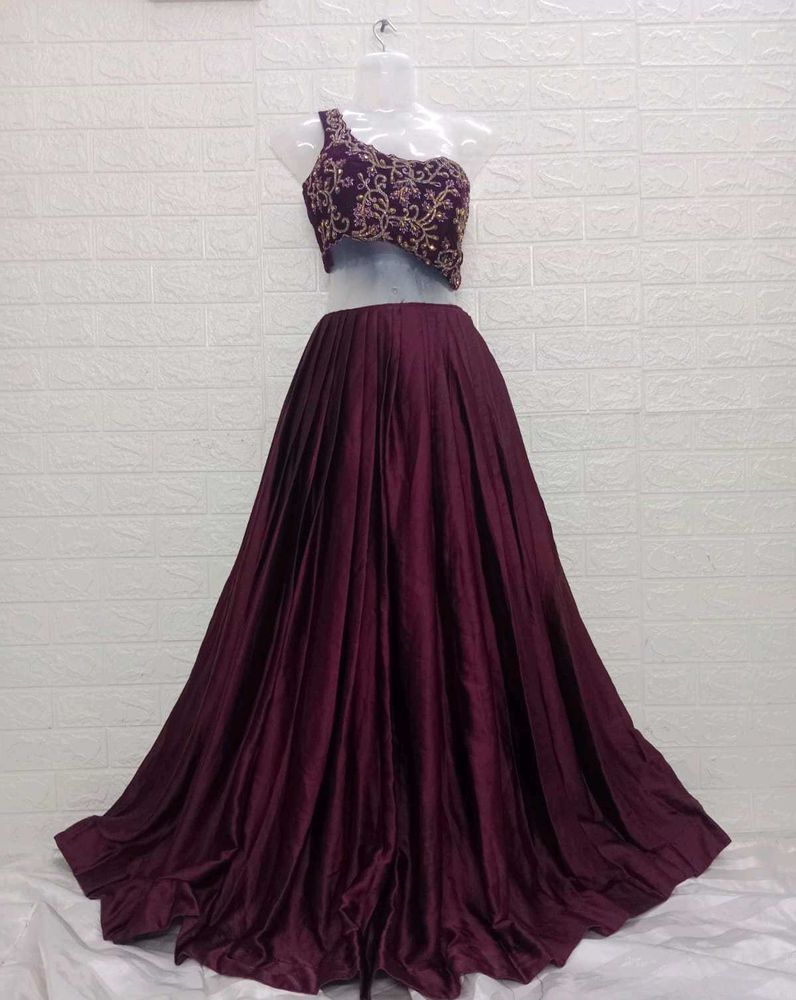 Maroon Velvet Blouse With Flare Lehenga