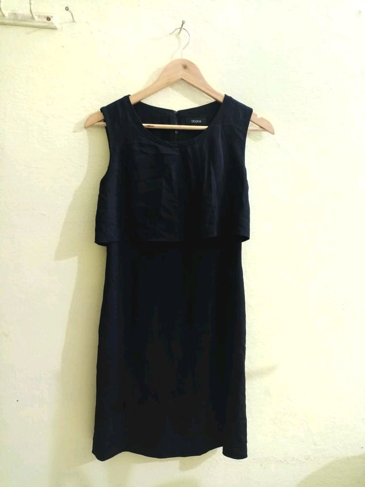 One Piece Black Tunic Dress Half Sleeves With Doub