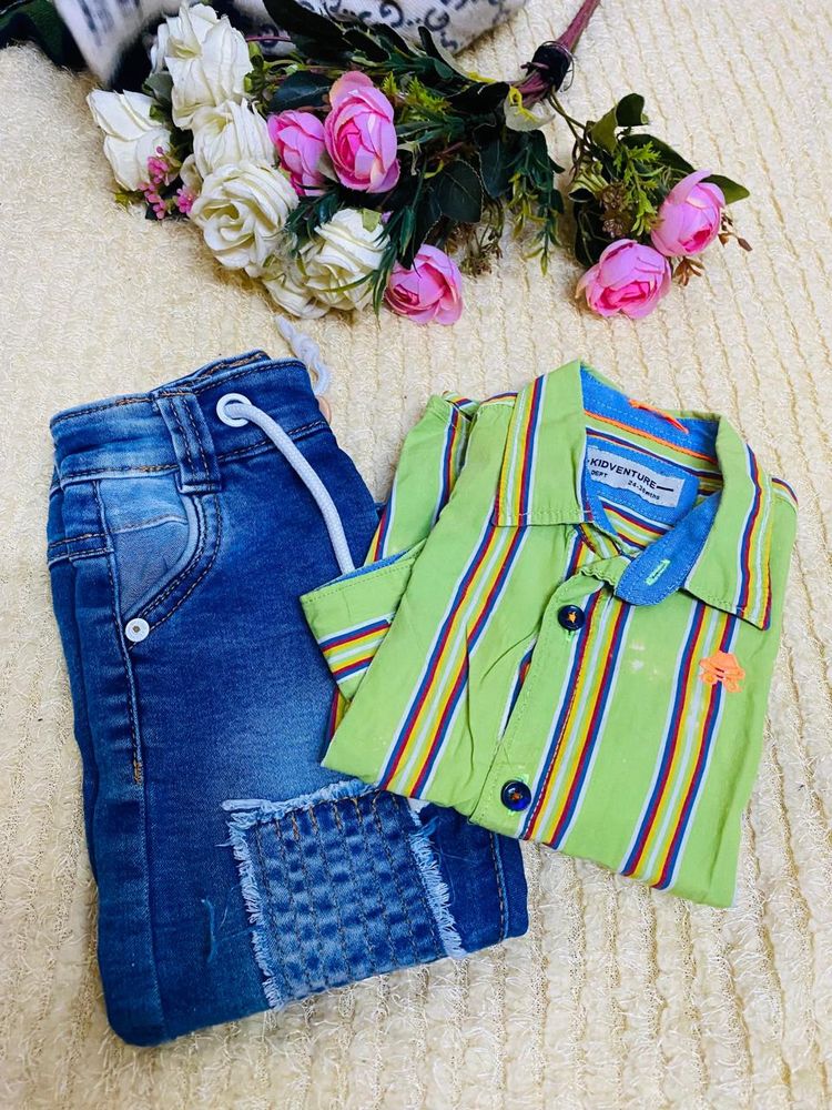 2 Pec Jeans Shirt For Baby Boy