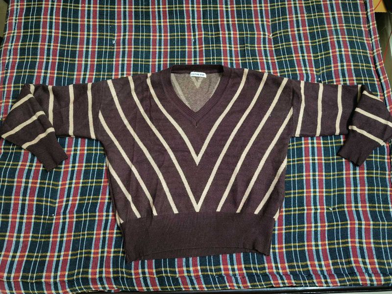 Brown And Cream Stripes Sweater