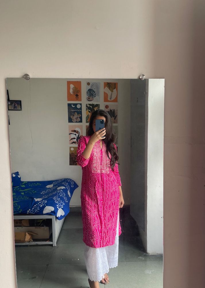 Bandhej Pink Kurti