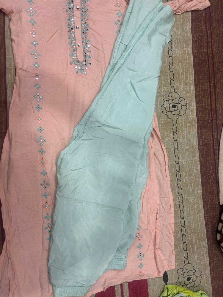 Girlish Peach Blue Kurti Suit Kurta Set