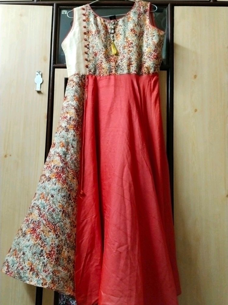 Orange Ethnic Floor Length Gown Affordable