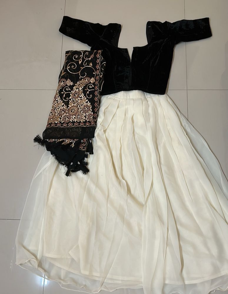 Black And White Stitched Lehenga Choli