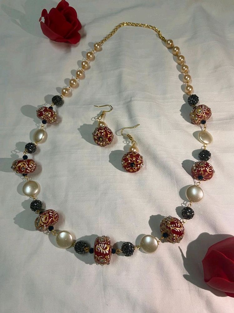 Royal Maroon Stone Pearl Work