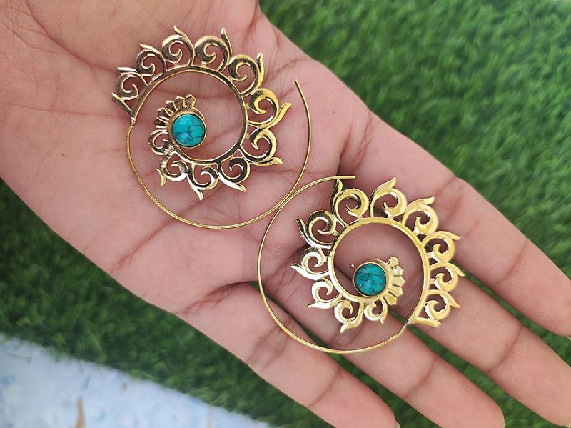 Natural Turquoise Spiral Earrings For Women