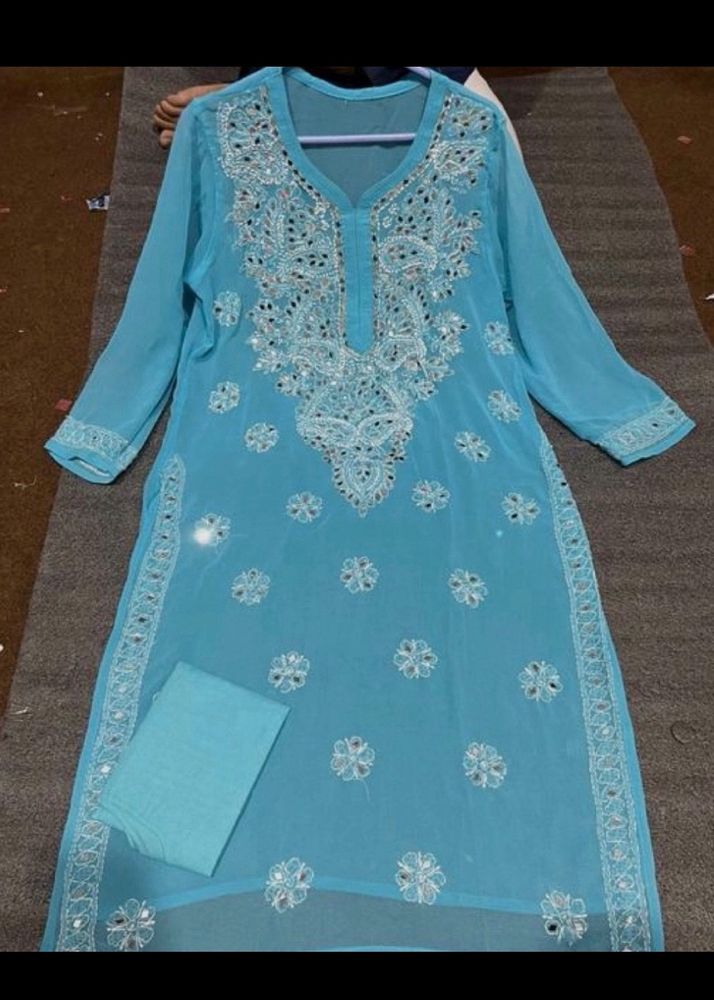 Blue Chikankari Long Kurti