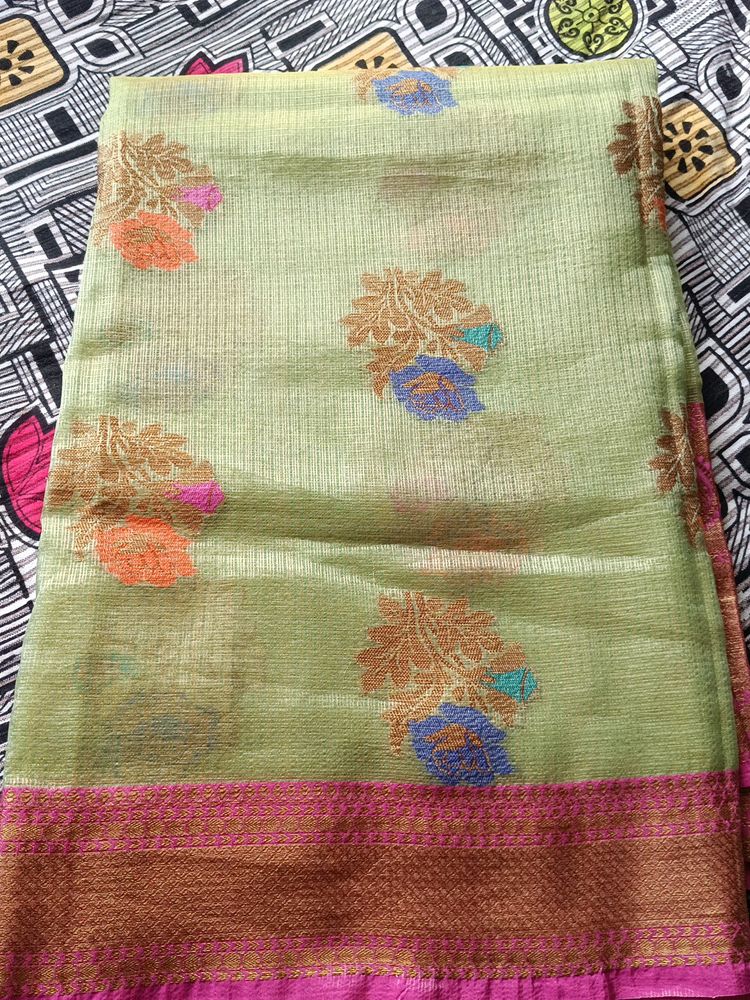 Pista Green Beautiful Chanderi Silk Saree🤩