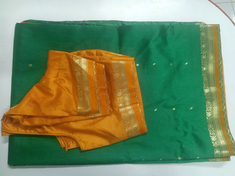 Green Colour Saree With Blouse