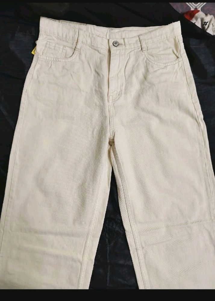 Beige Wide Leg Jeans