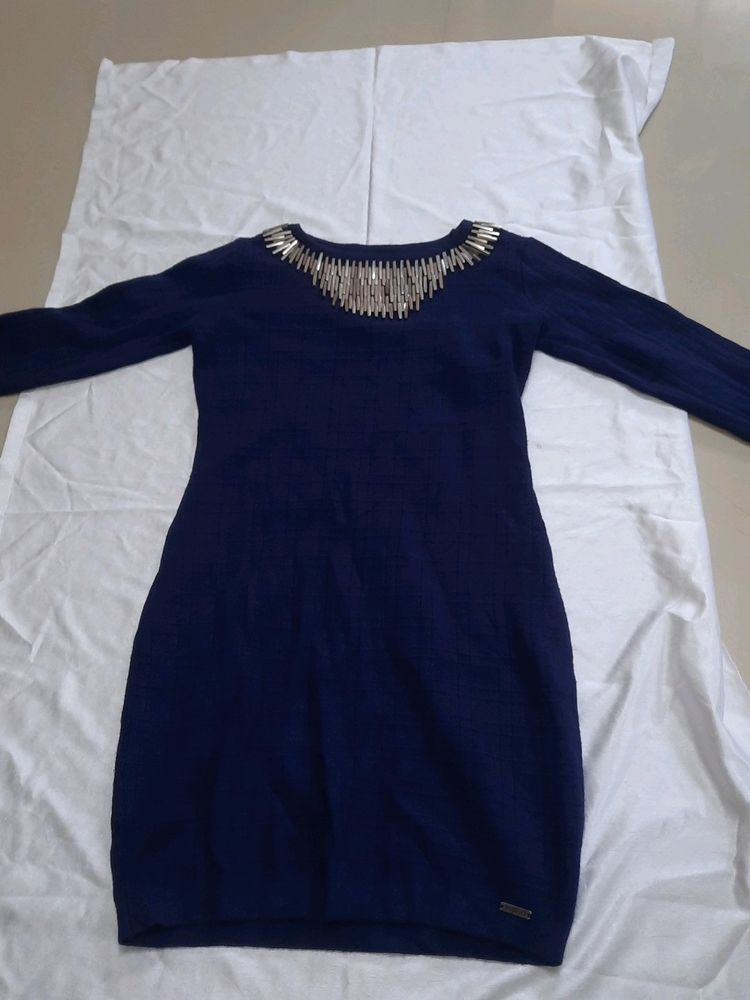 Xs navy blue bodycon dress, knitted cotton fabric.