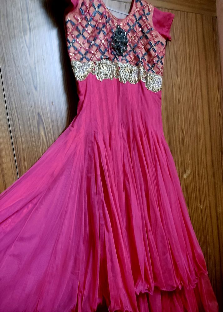 Stylish Double Layer Pink Gown