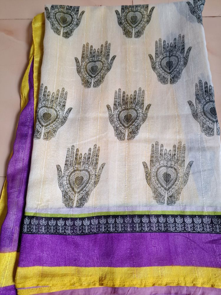 NEW Cottonsilk Mehendi Design Saree With Blouse