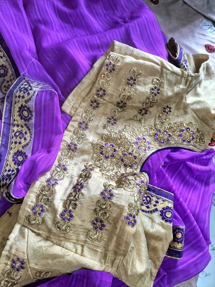 Party Wear Purple Saree With Blouse,