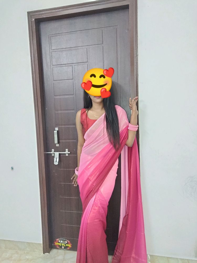 Pink  Saree With Sleeveless Blouse