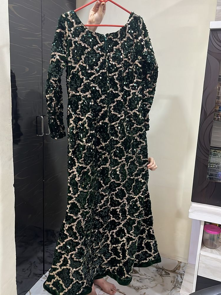 Bottle Green Sequence Gown