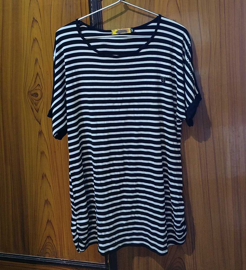 Cold Shoulder, Black And White Striped Top