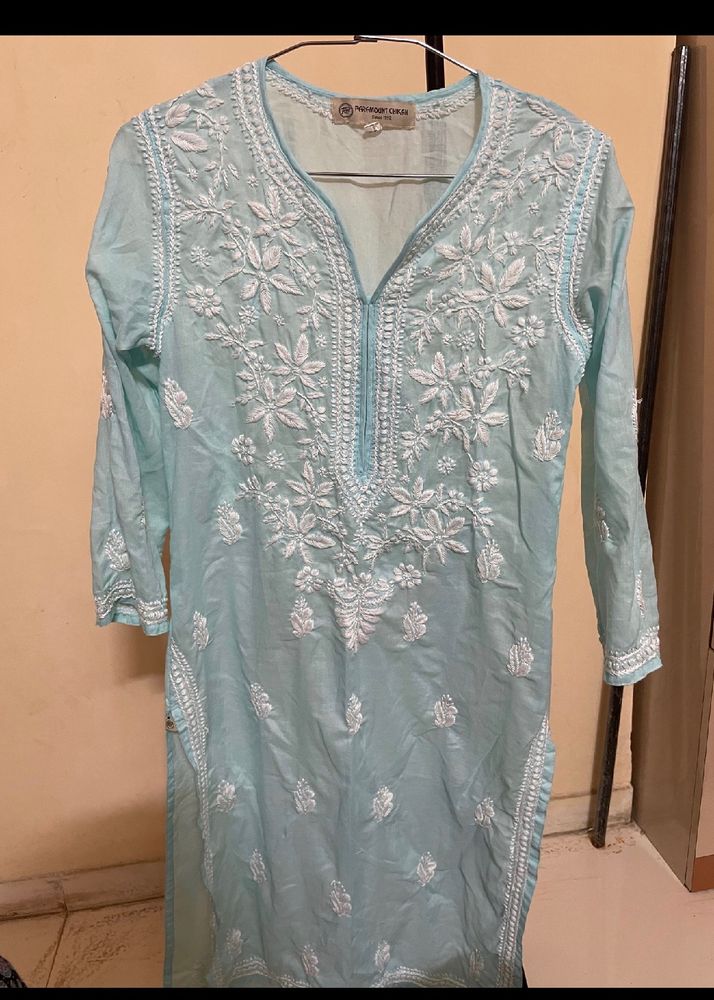 Paramount Chikan Sky Blue Handmade Chikankari Kurt