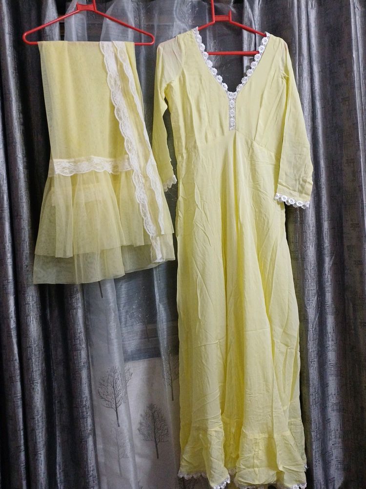 Lemon Yellow Full Fkare Kurti