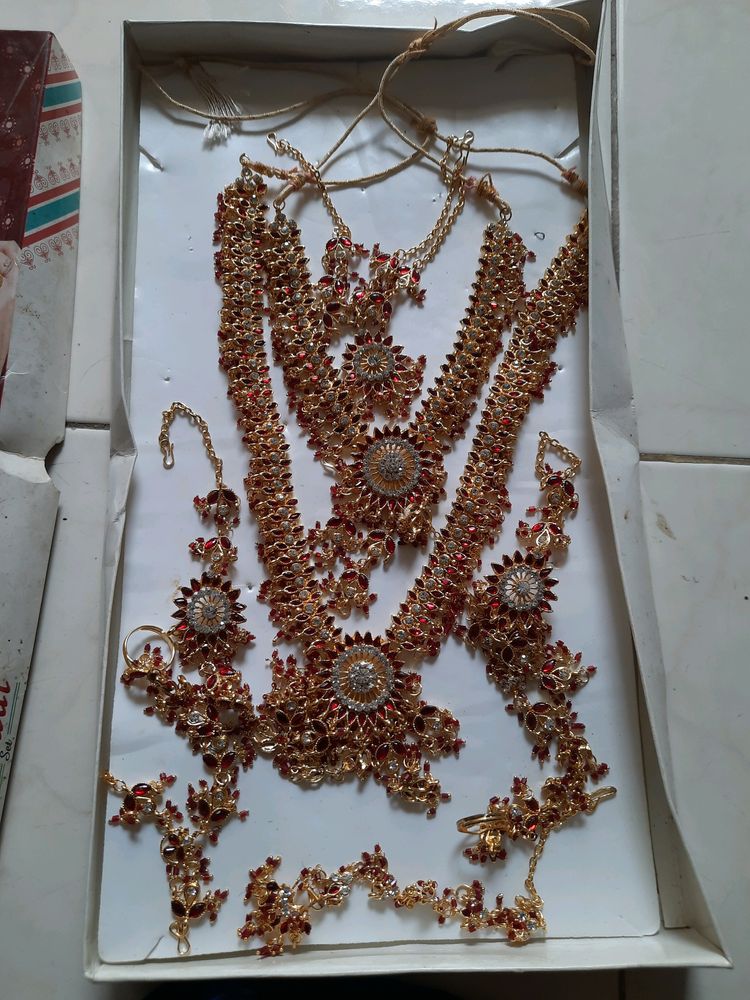 Traditional Red N White Dimond Bridal Set