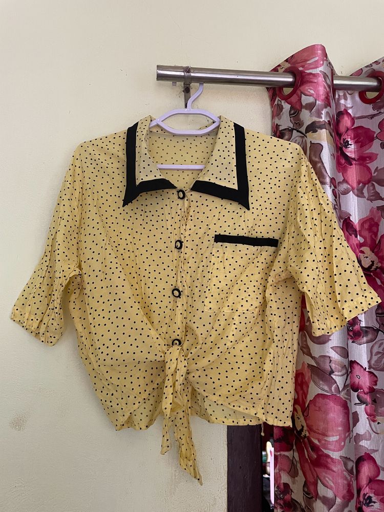 Cute Yellow Polka Dot Crop Top