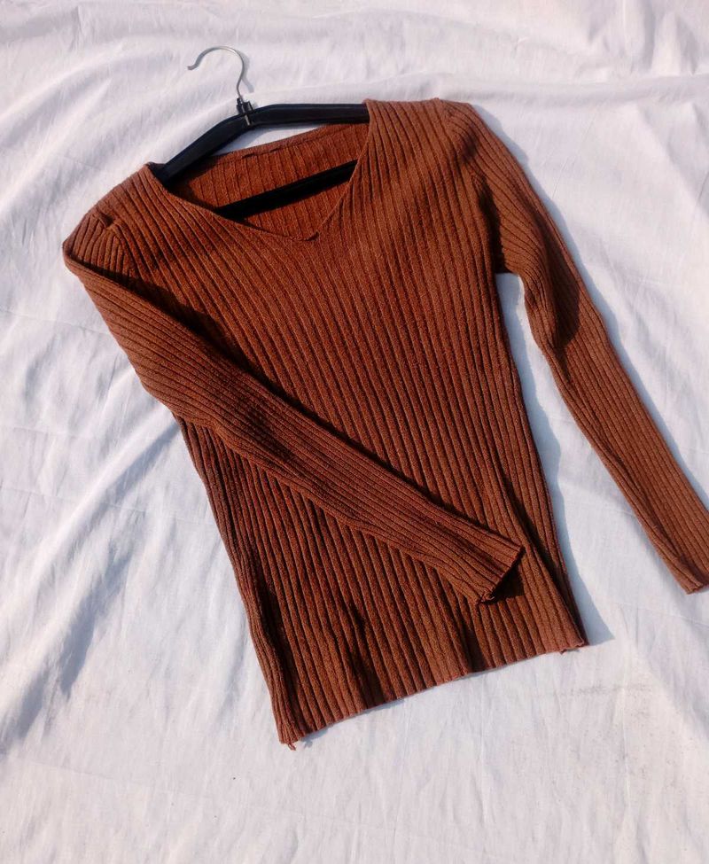 Brown Ribbed Sweater Top🪹🛍️