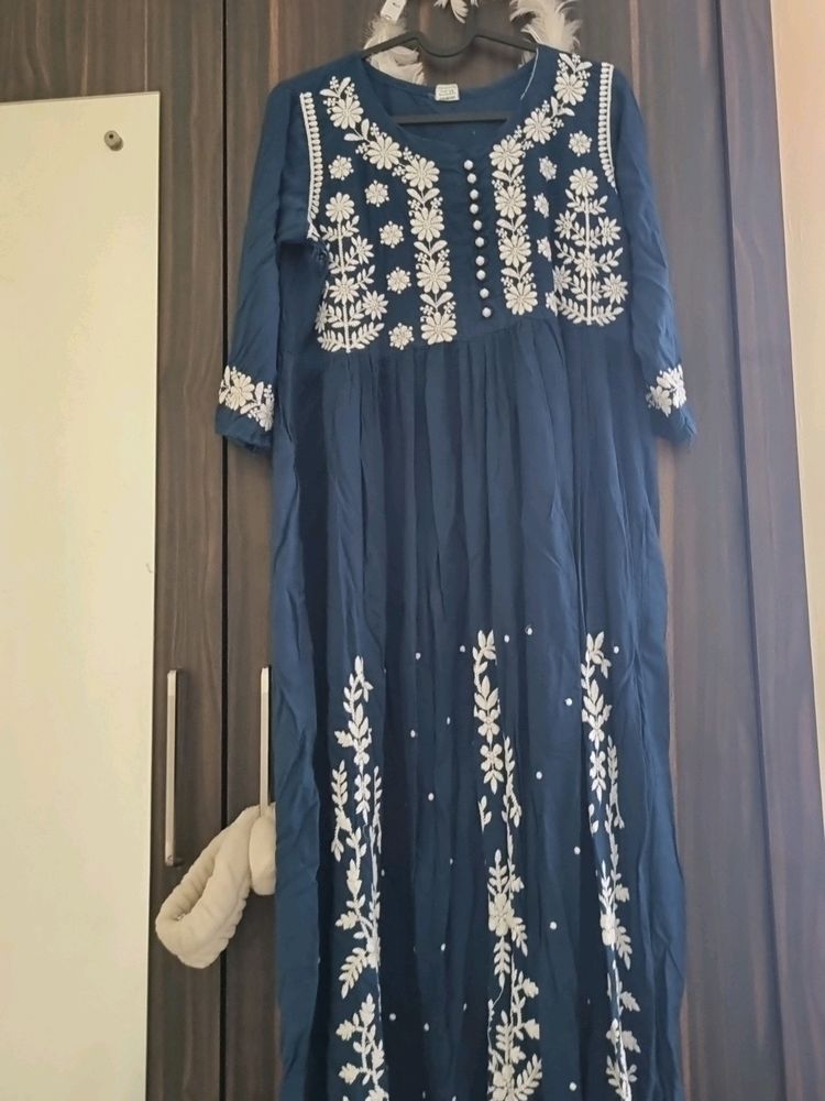 Blue Colored Chikankari Dress