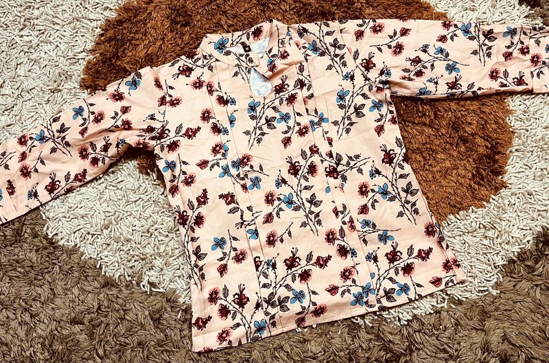 Ajio Peach Floral Top For Women (Size M)