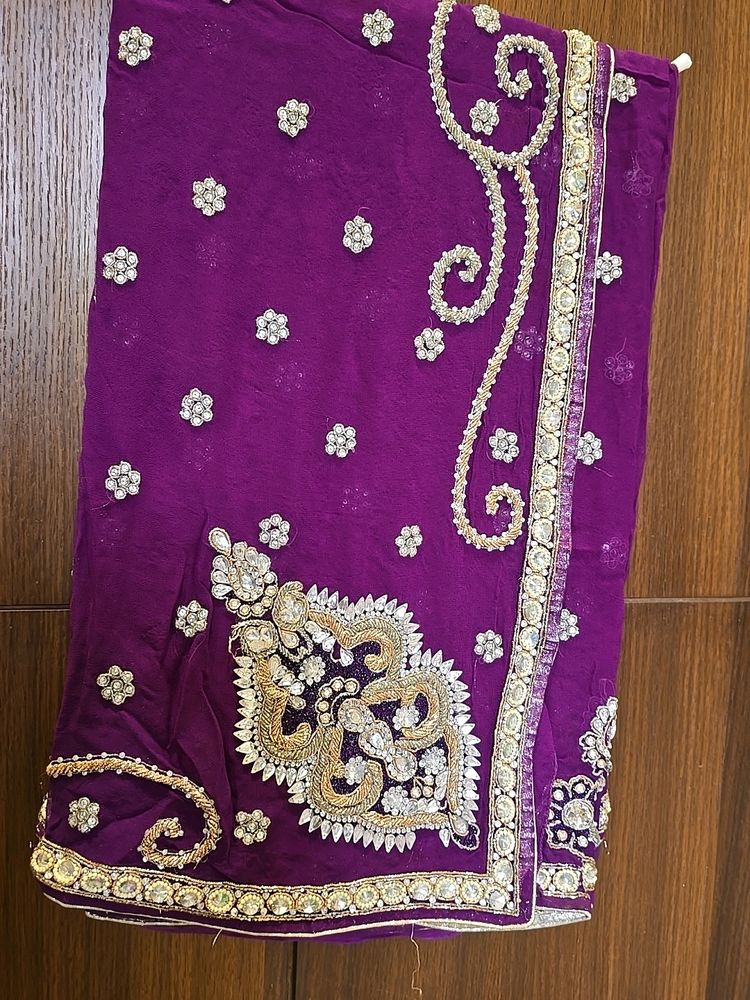 Purple Georgette Pure Saree Heavy Work