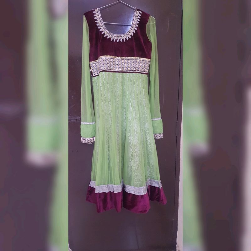 Purple And Green Anarkali Suit