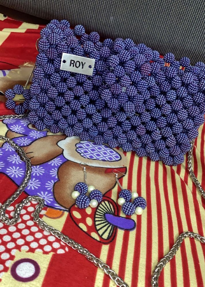 Purple Beads Hand Bag