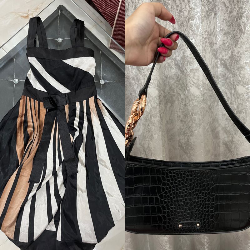 Combo Of Silk Dress & Vero Moda Bag