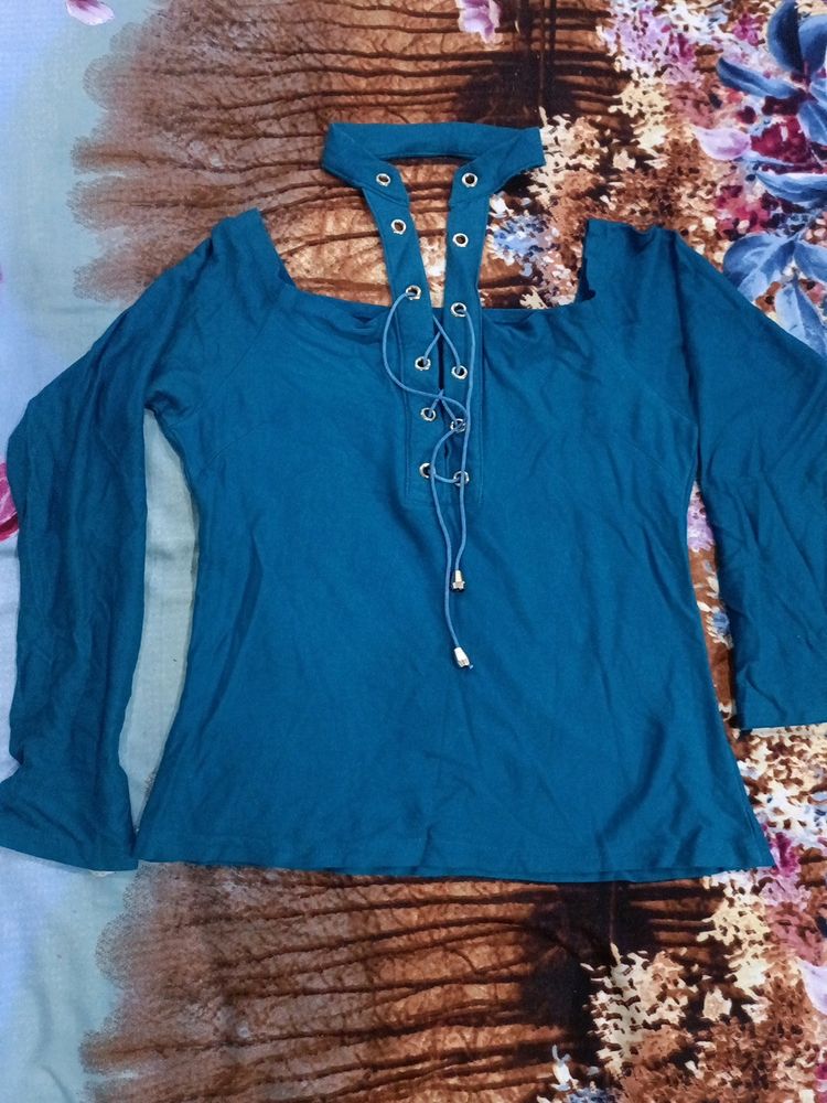 Blue Wide Neck Top