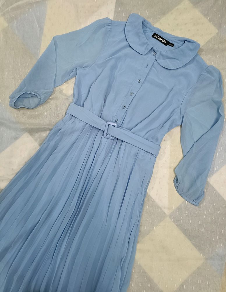 Sky Blue Fit And Flare Dress