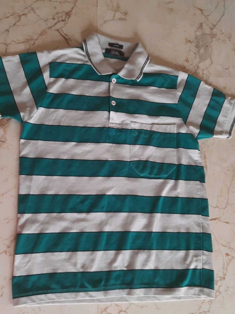 SANRO Green Regular Fit Striped T-Shirt