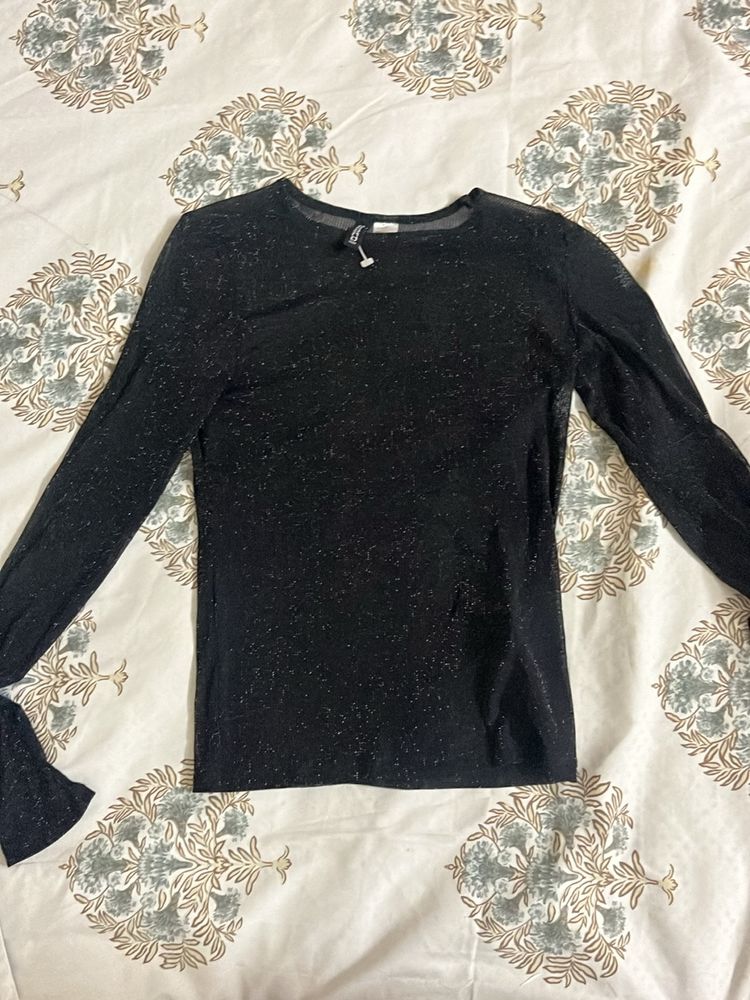 DISCOUNTED FOR1 DAY H&M Black Mesh Shimmery Top