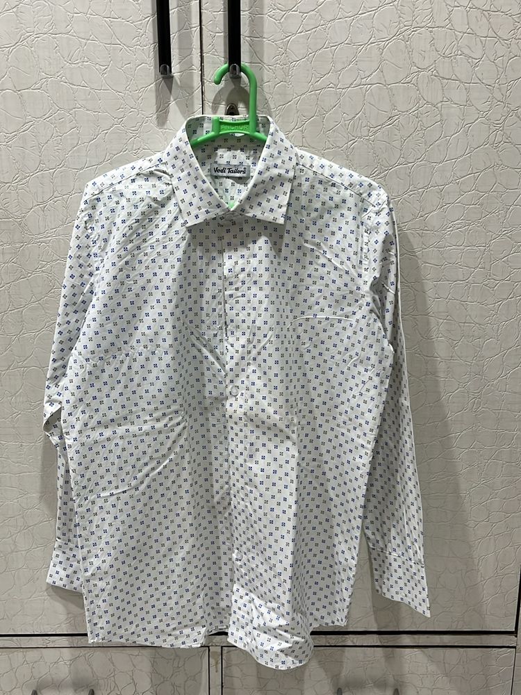 White Printed Formal Shirt