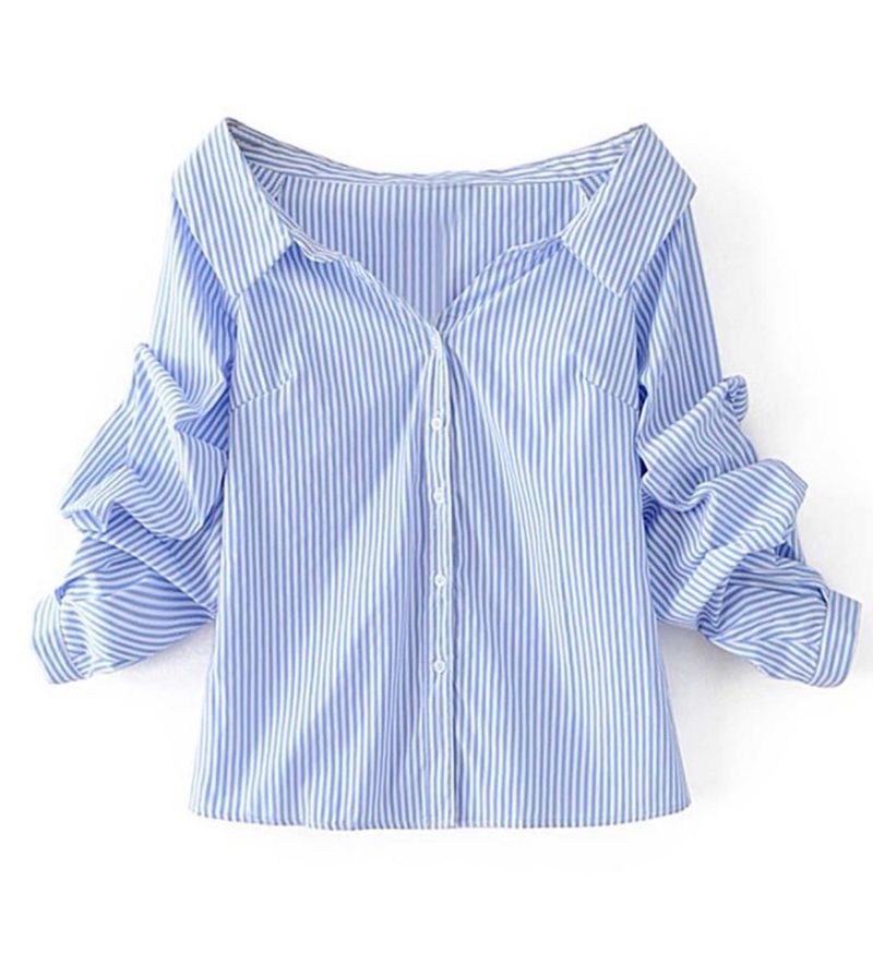 SHEIN Unity Off Shoulder Striped Buttoned Shirt