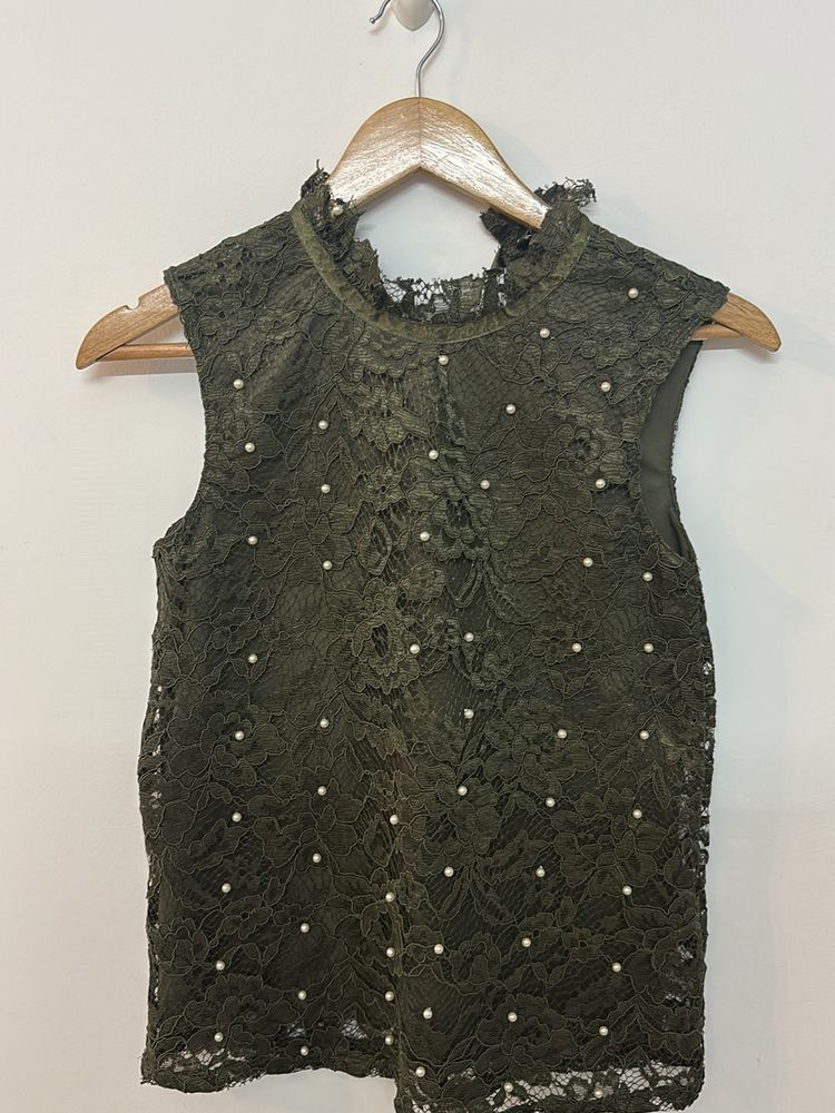 Green Lace Top With Cotton Lining